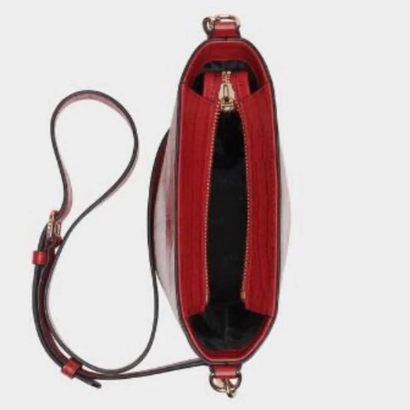 DKNY Red Croc-Embossed Leather Bucket Bag Shoulder or Crossbody NWT - Picture 7 of 8